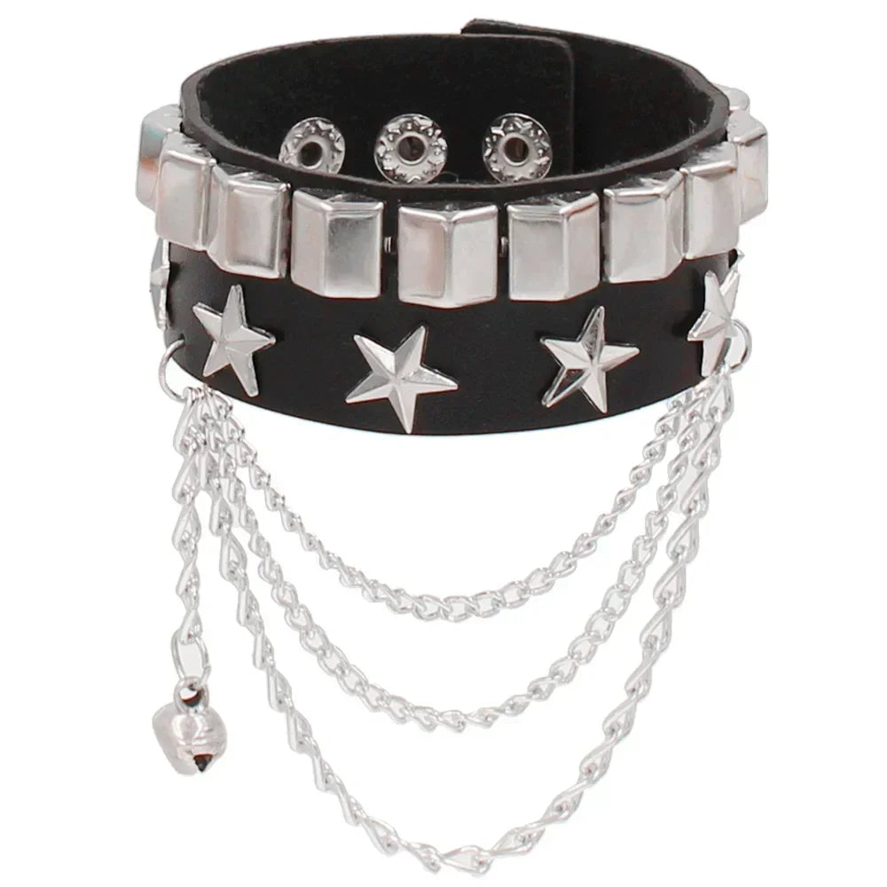 Vintage Leather Cuff Bracelet – Punk Gothic Studded Design