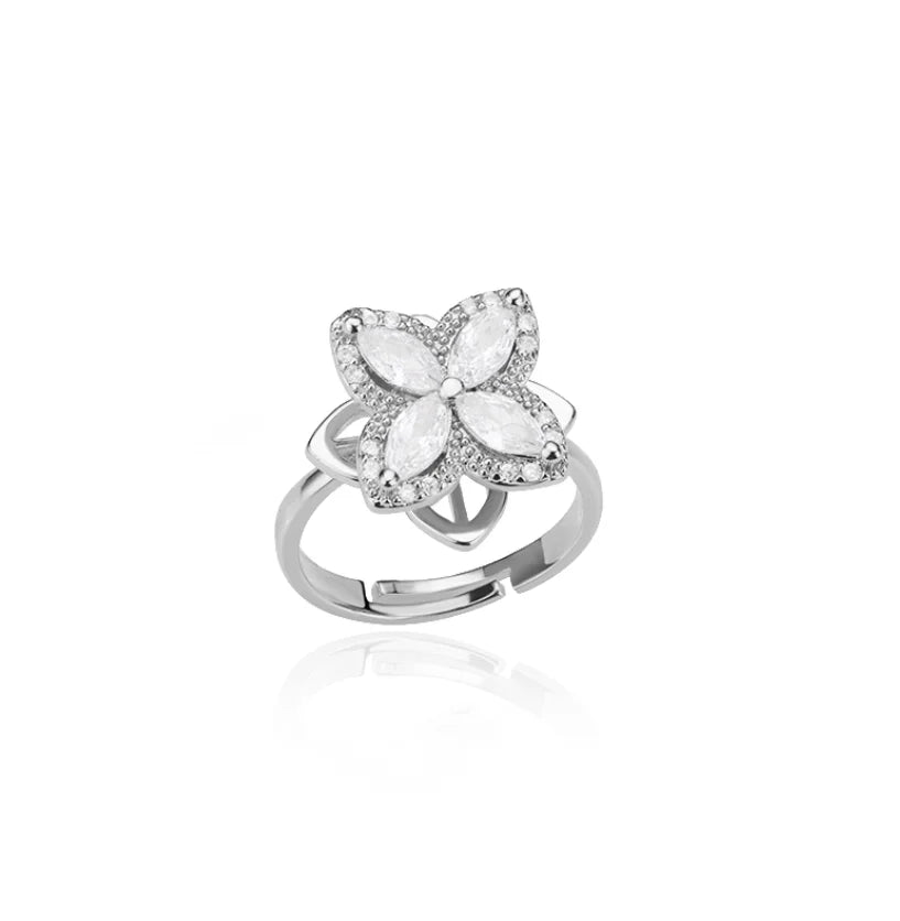 Zircon Heart & Clover Spinner Ring