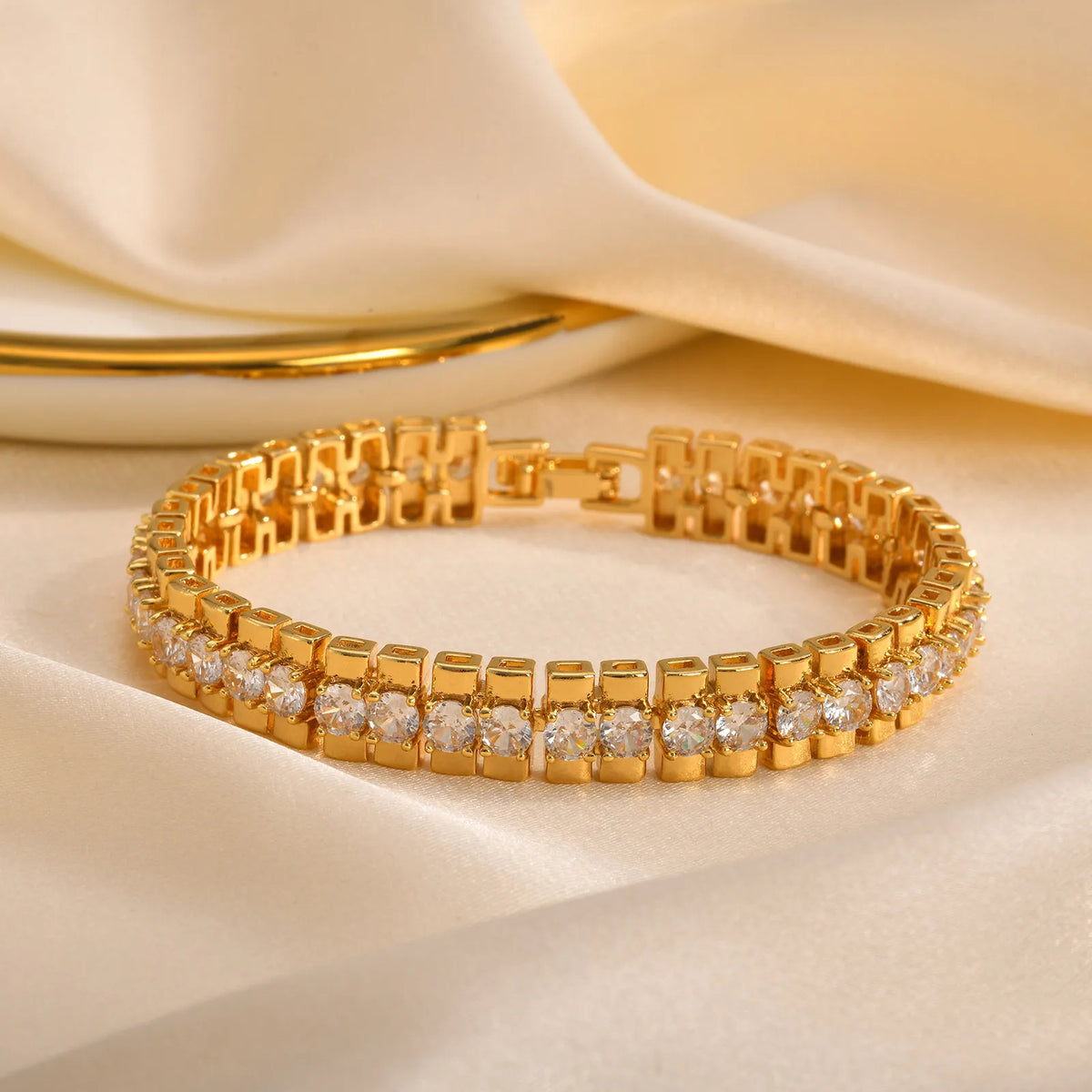 14K Gold-Plated Paperclip Chain Bracelet with Cubic Zirconia