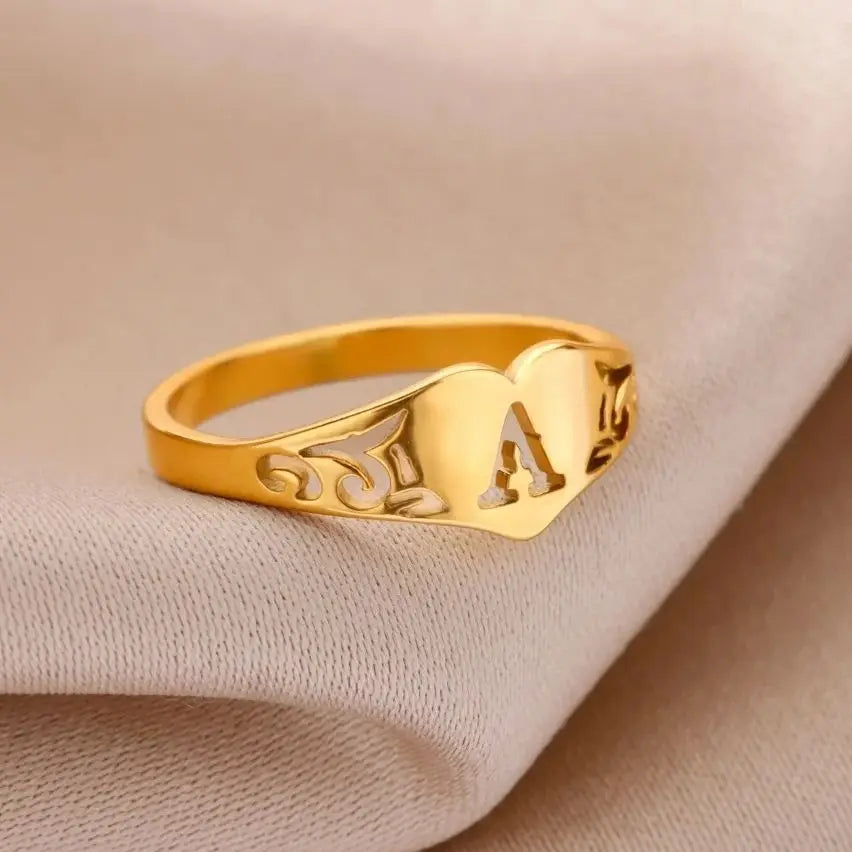 Gold Initial Heart Ring for Women A–Z