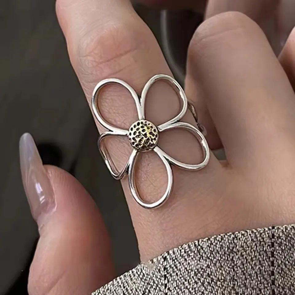925 Sterling Silver Retro Flower Ring