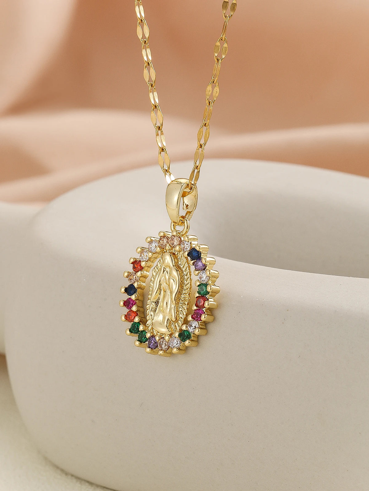 Gold Plated Multicolor CZ Pendant Necklace
