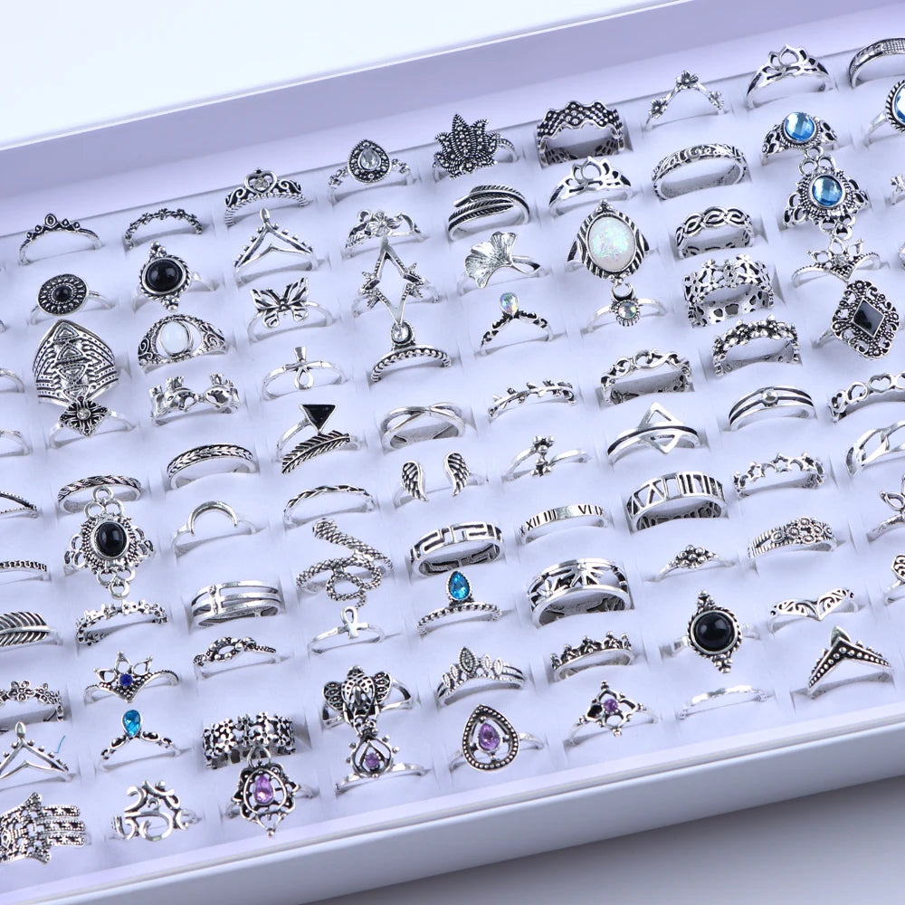 Vintage Boho 20-Piece Floral Ring Set