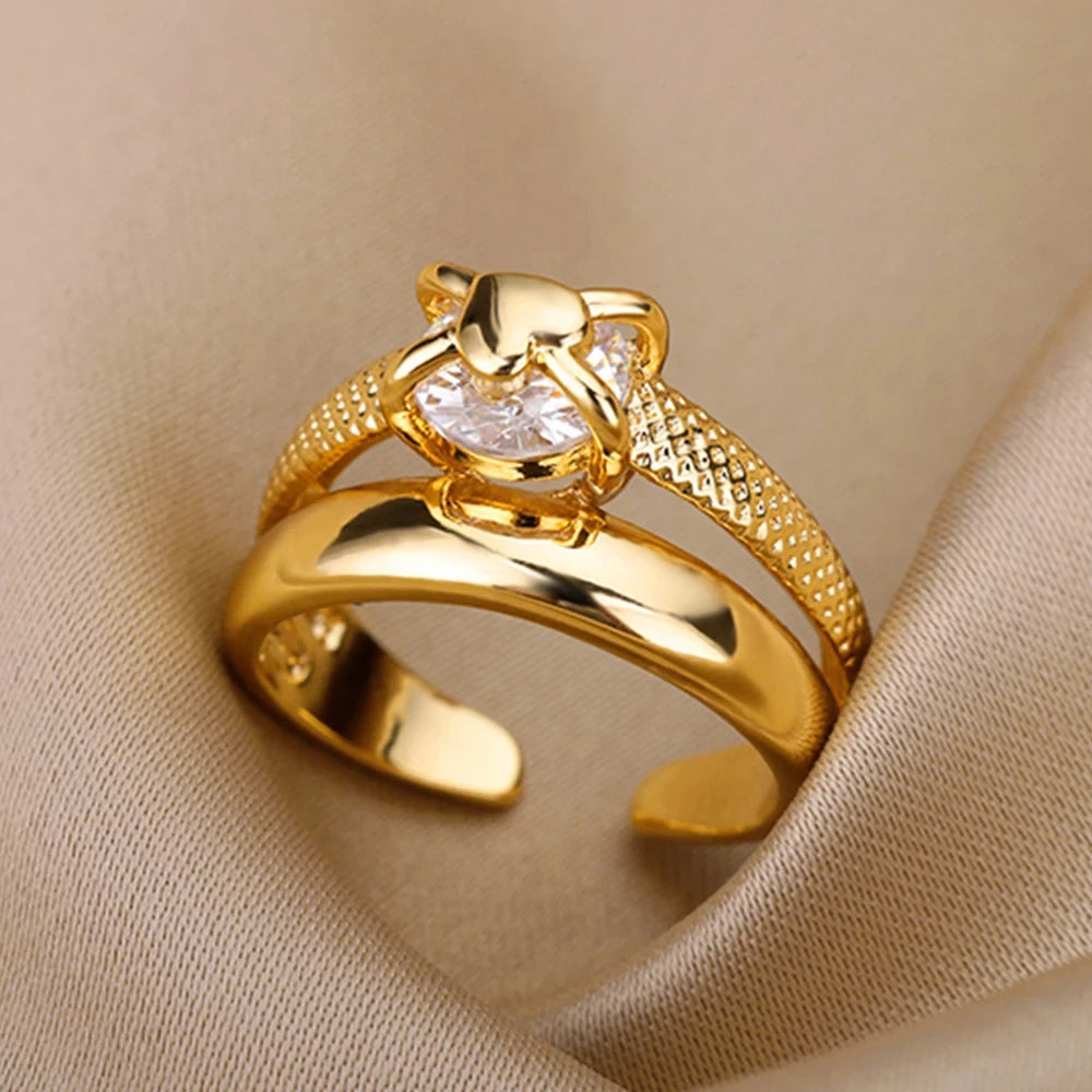 Evil Eye Gold Zircon Adjustable Ring