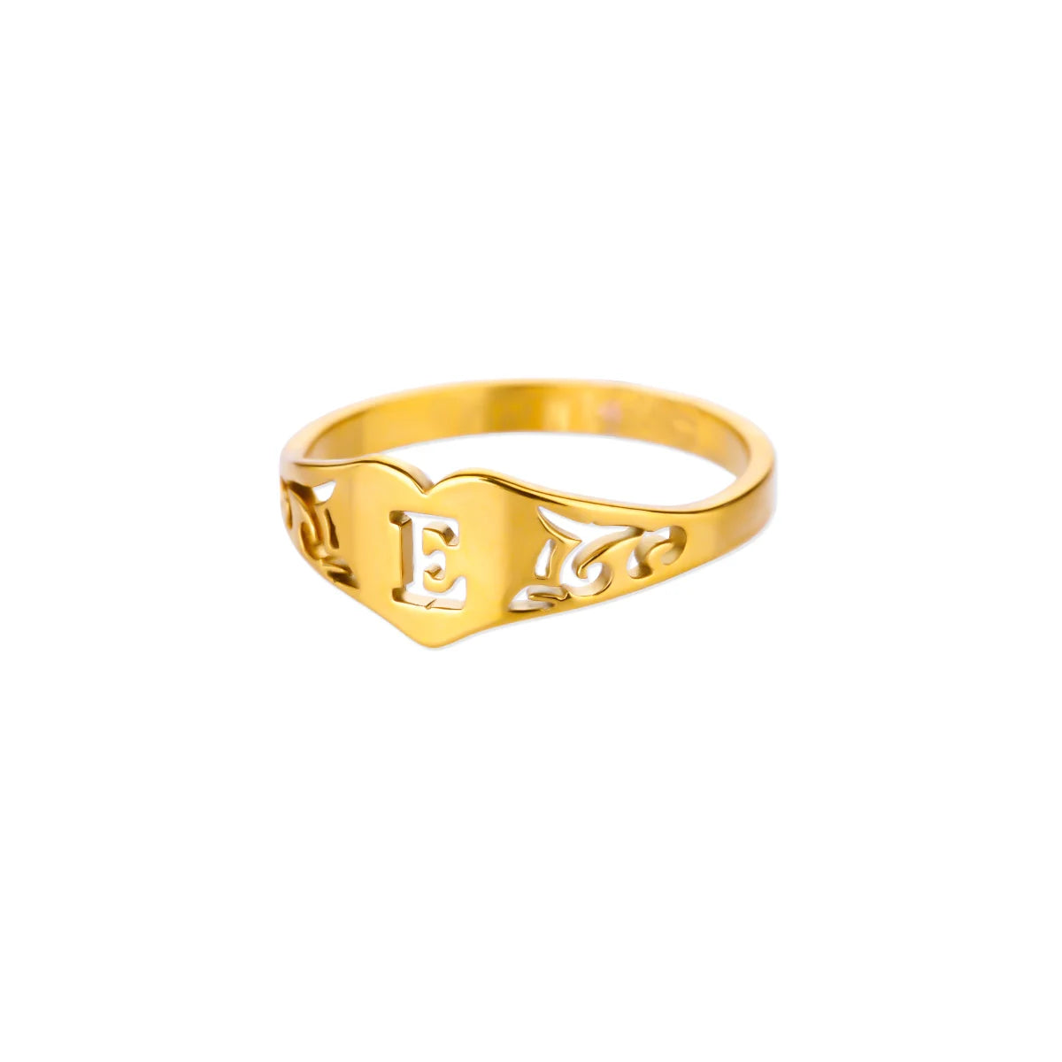 Gold Initial Heart Ring for Women A–Z