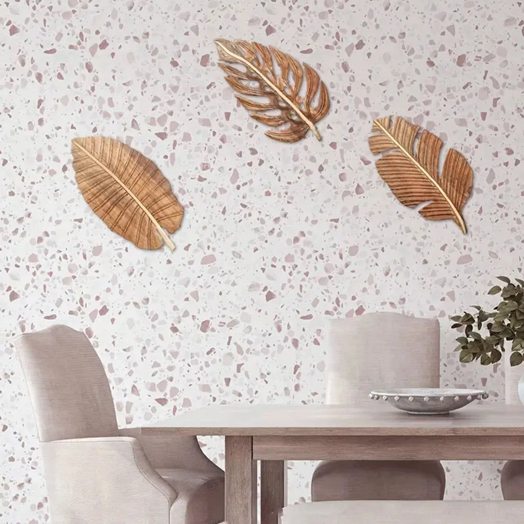 3-Piece Wooden Leaf Wall Art