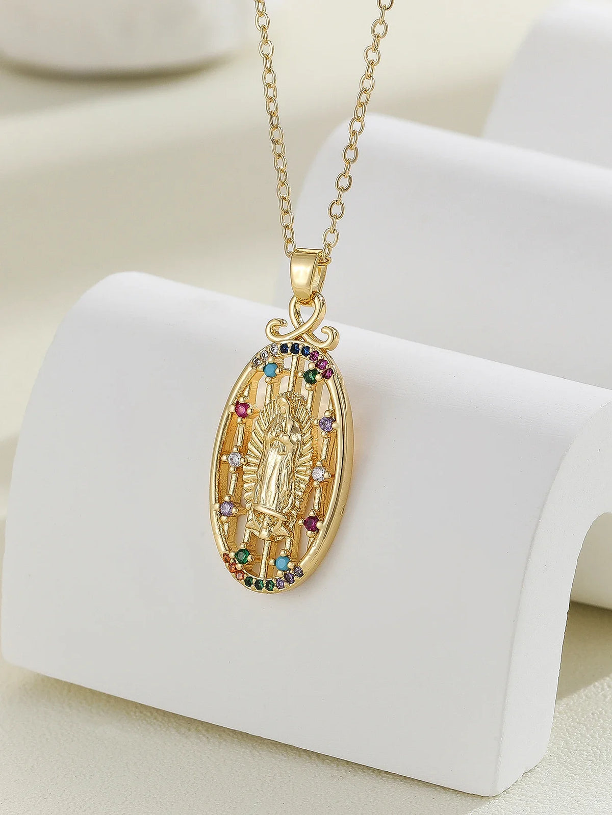 Gold Plated Multicolor CZ Pendant Necklace