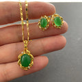 Gold Plated Emerald Pendant Necklace & Earrings Set