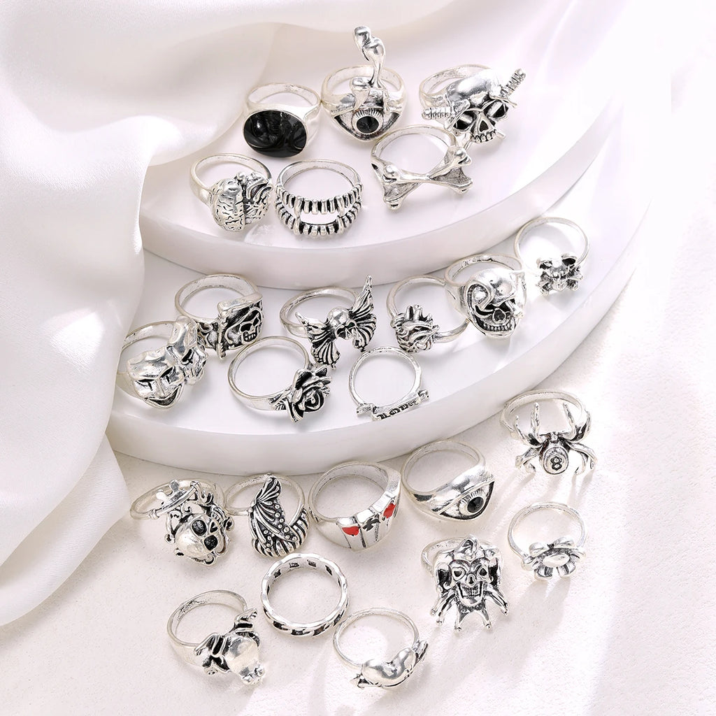 24-Piece Gothic Punk Grunge Unisex Ring Set