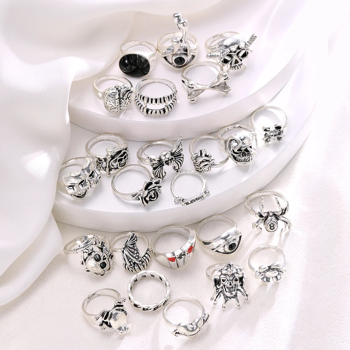 24-Piece Gothic Punk Grunge Unisex Ring Set