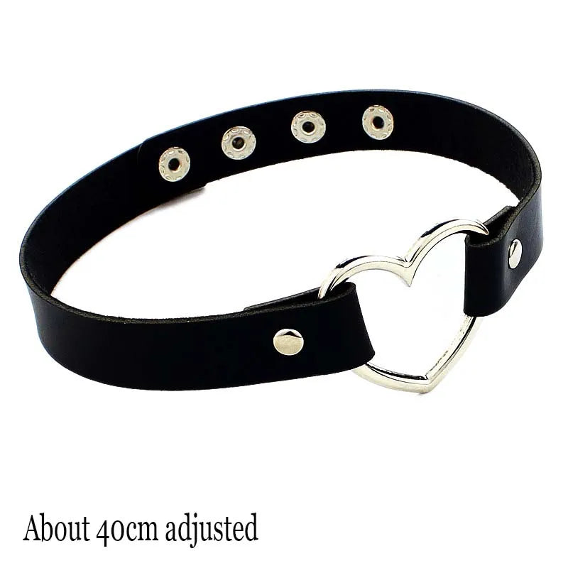 Black Gothic Heart Lock Spike Choker Necklace