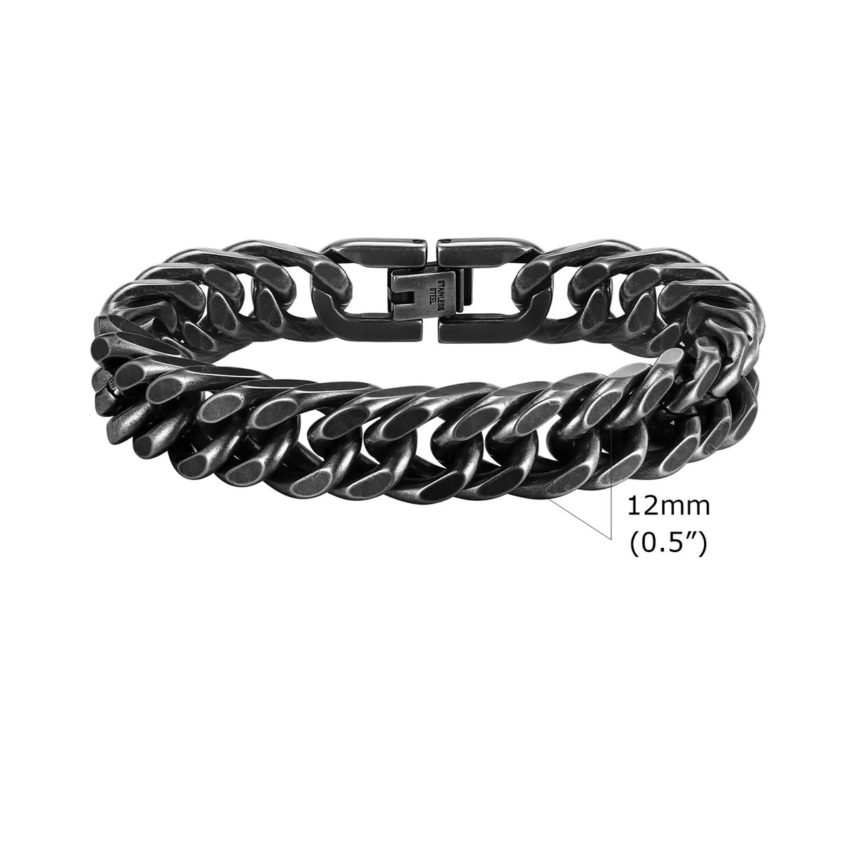 Vnox 8mm/12mm Bold Heavy Stainless Steel Cuban Bracelets for Men, Oxidized Metal Wristband, Punk Rock Chain Bracelet Jewelry