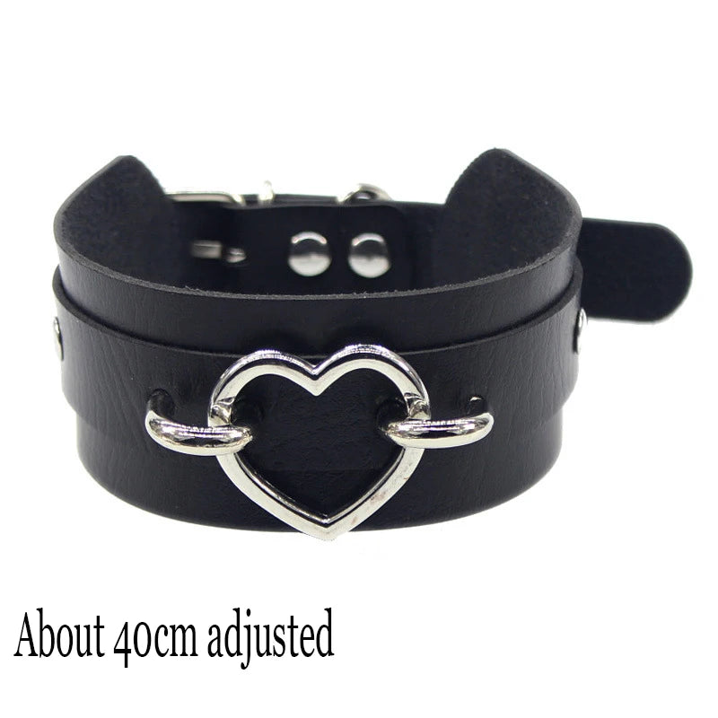 Black Gothic Heart Lock Spike Choker Necklace