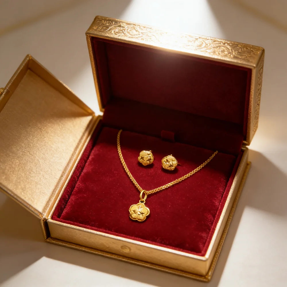 Gold Plated Pendant Necklace & Drop Earrings Set