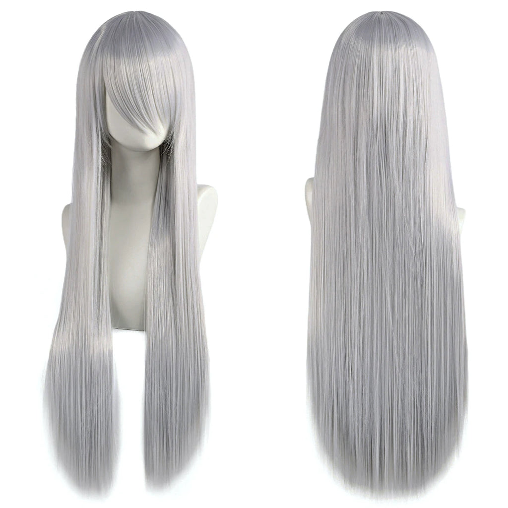Long Straight Wig with Bangs, 80 cm