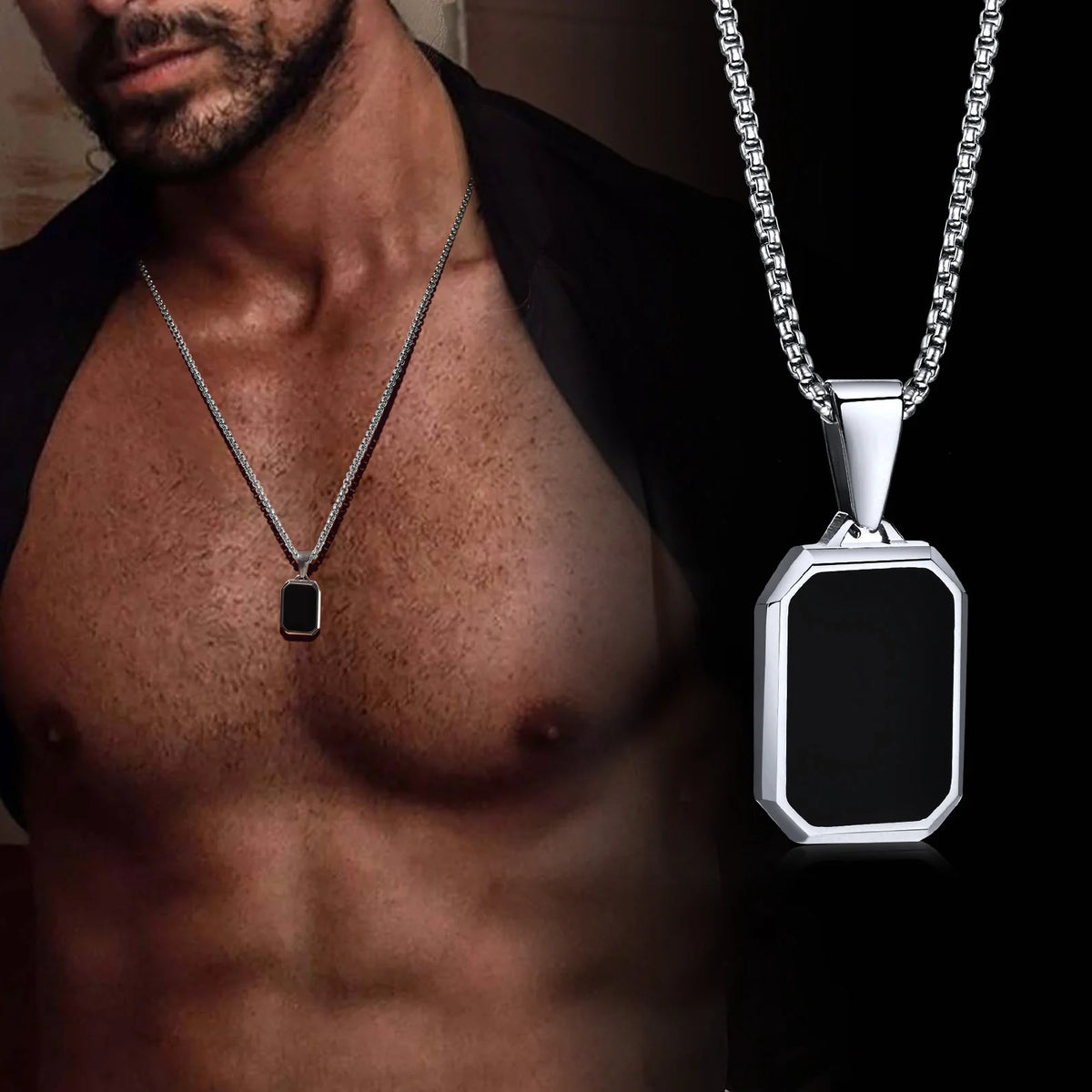 Vnox Men’s Small Stainless Steel Dog Tag Necklace