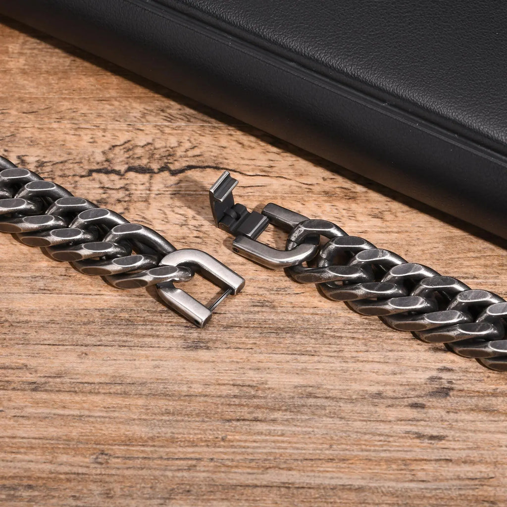 Vnox 8mm/12mm Bold Heavy Stainless Steel Cuban Bracelets for Men, Oxidized Metal Wristband, Punk Rock Chain Bracelet Jewelry