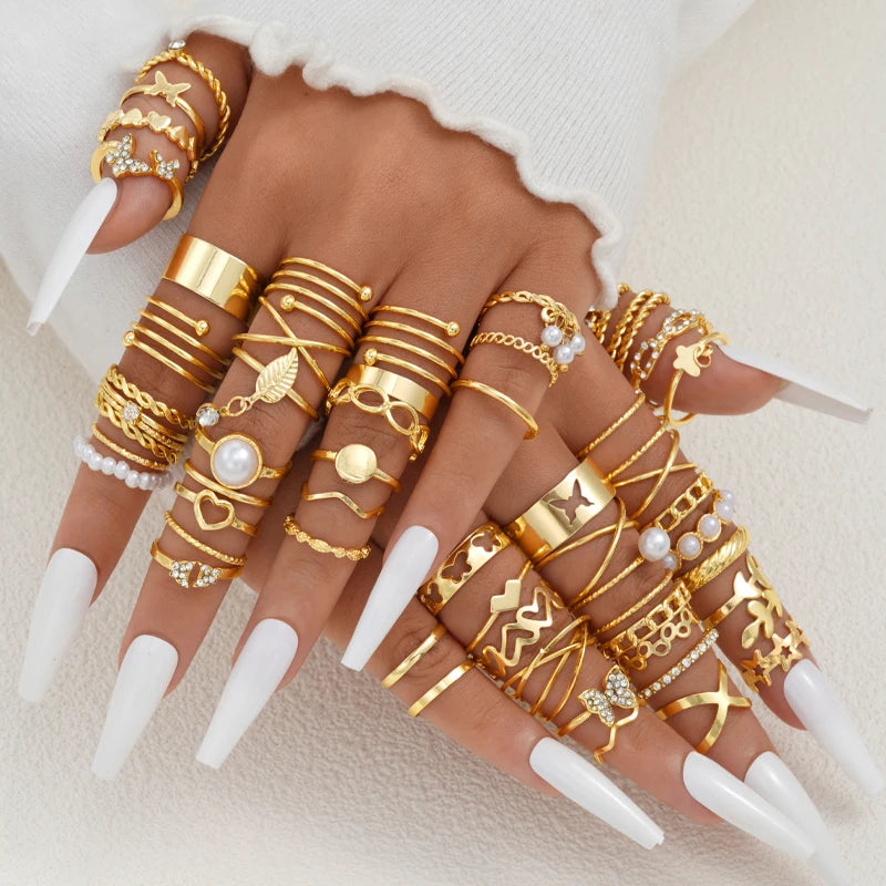 14K Gold Plated Heart & Butterfly Ring Set