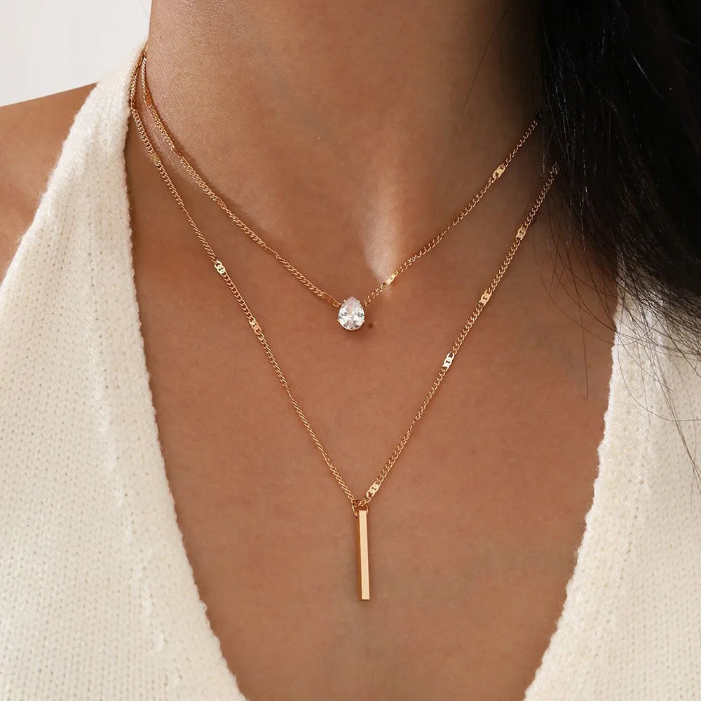 Zircon Multilayer Chain Choker Necklace