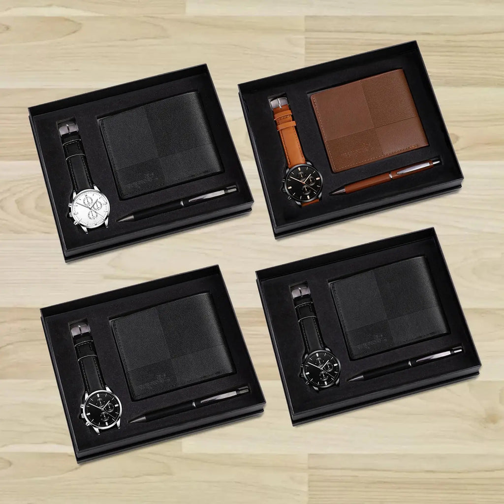 Men's Gift Set Combination Set Beautifully Decoration Watch Wallet Pen Set for Male Holiday Anniversary Fathers Day Couple
