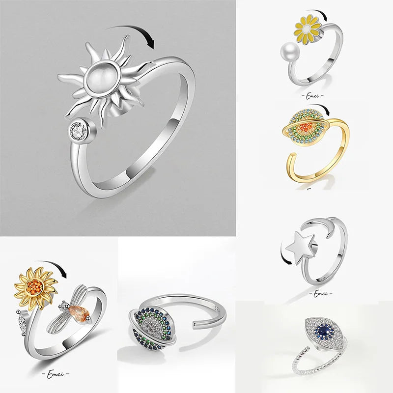 Sunflower Stainless Steel Spinner Fidget Ring
