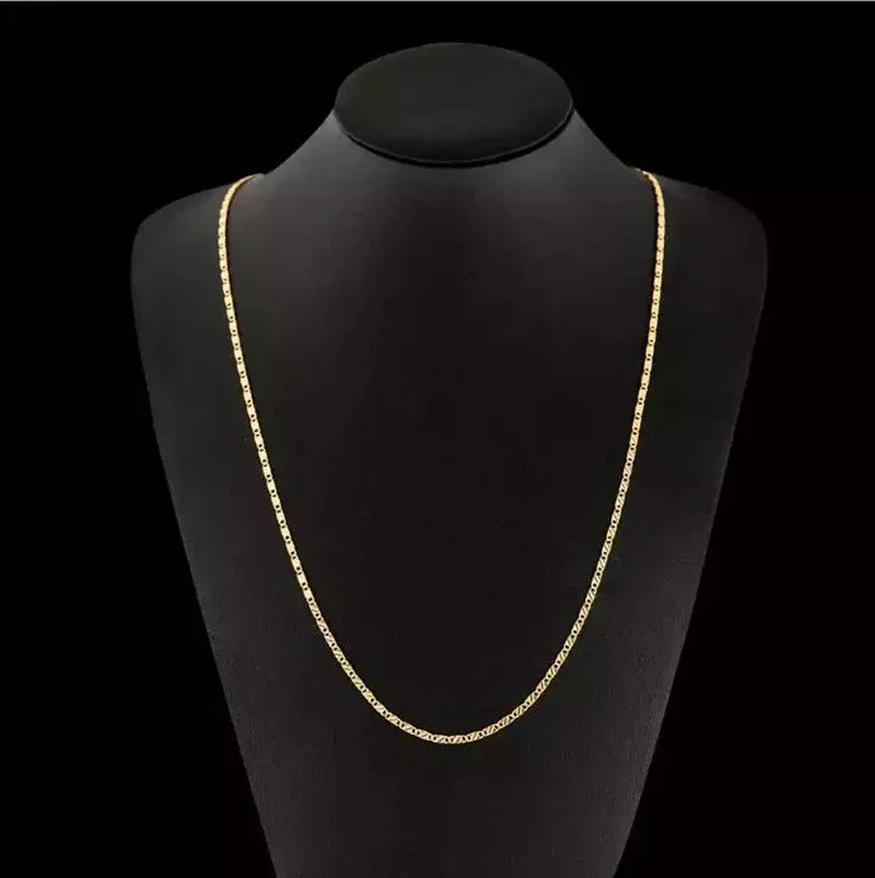 18K Gold 2MM Side Chain Necklace 16–30
