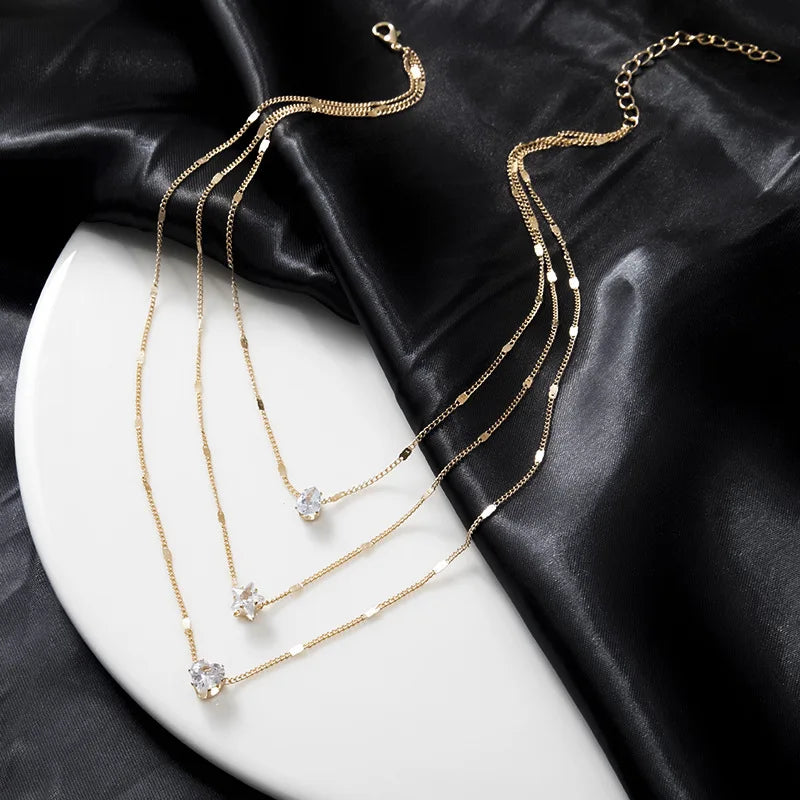 Zircon Multilayer Chain Choker Necklace