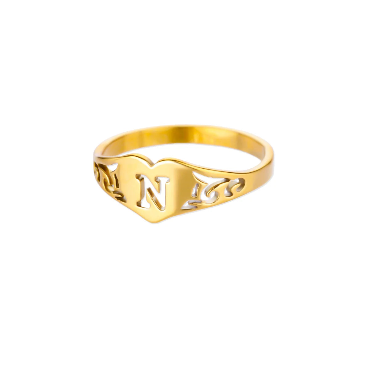 Gold Initial Heart Ring for Women A–Z