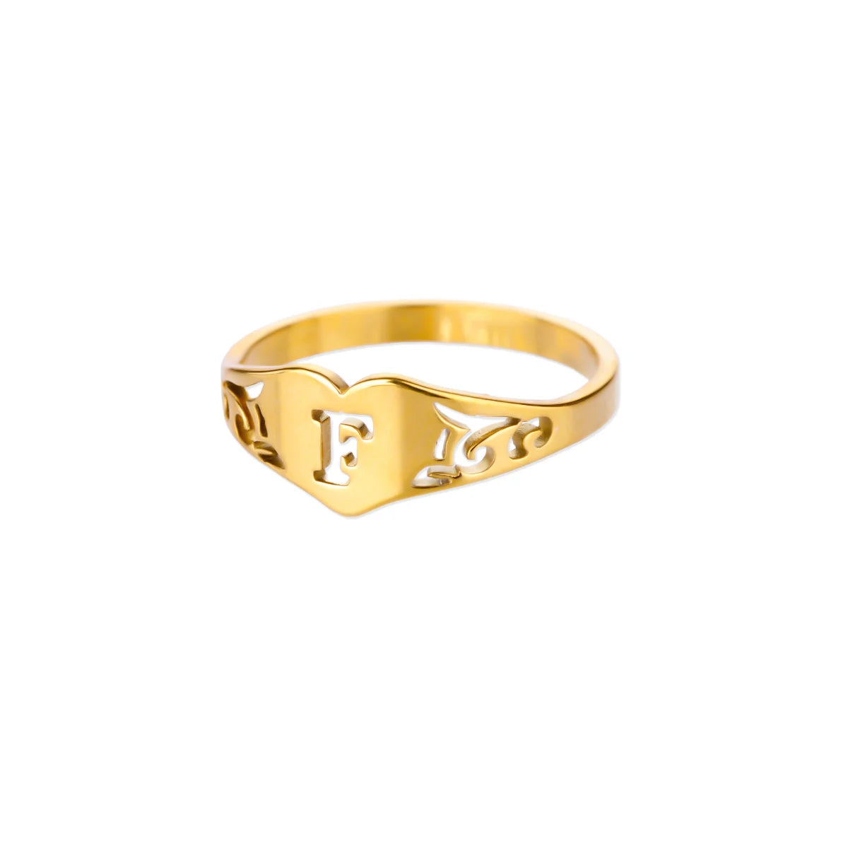 Gold Initial Heart Ring for Women A–Z