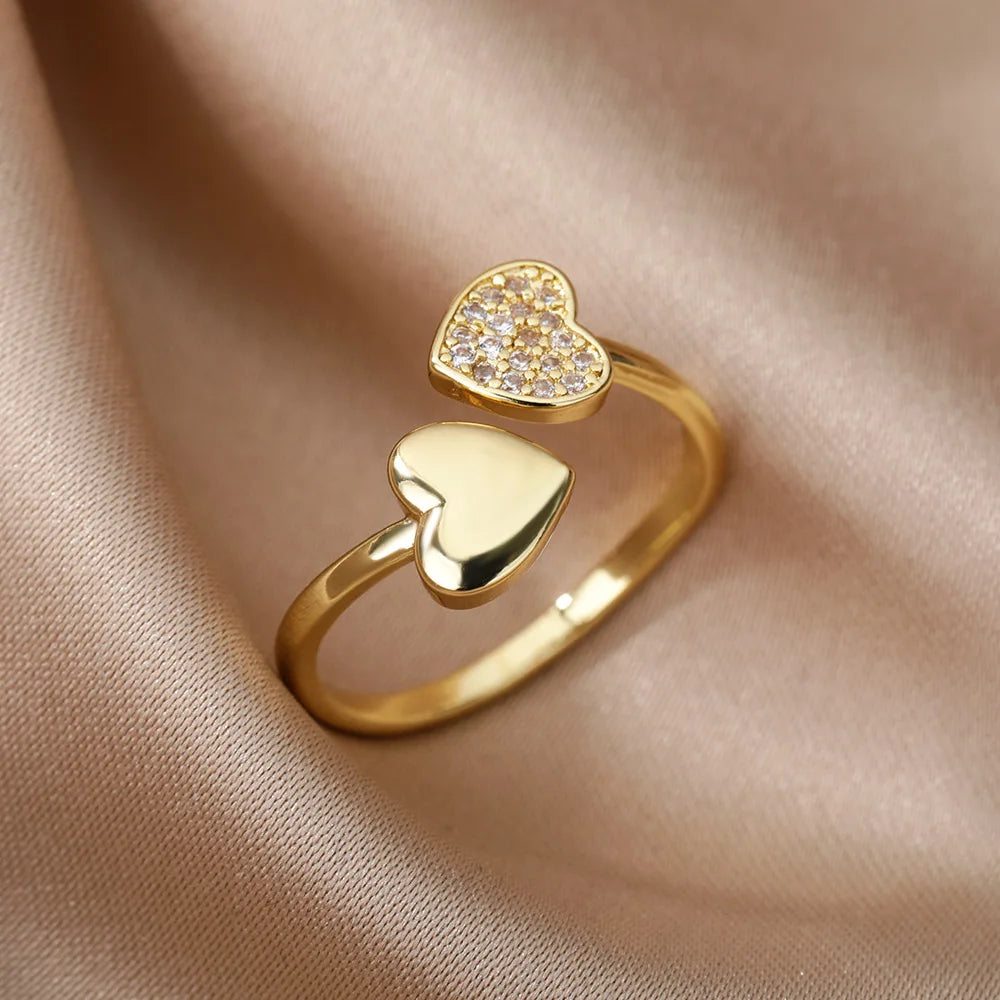 Gold Geometric Heart Zircon Ring for Women