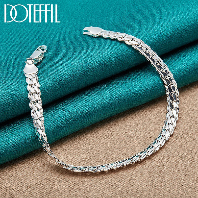 925 Sterling Silver Flat Chain Bracelet – 18/19/20cm for Men & Women