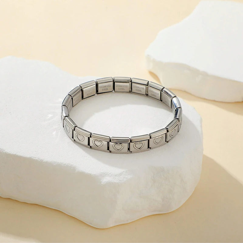 FTCY Italian Charm Stainless Steel Bracelets For Women Men 9mm Width Elastic DIY Modular Bracelet Jewelry Gift