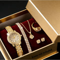 Luxury Women’s Gold Quartz Diamond Watch Set