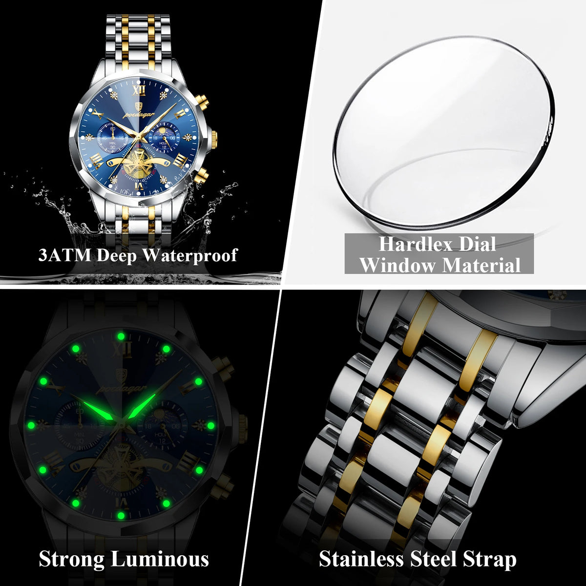 POEDAGAR Luxury Men’s Waterproof Chronograph Watch