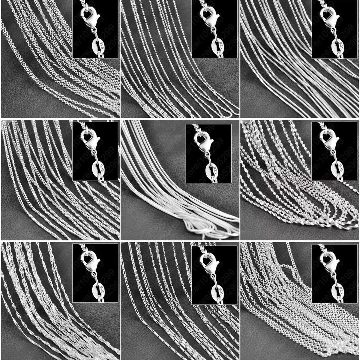 10PCS 925 Sterling Silver Chain Necklace Set