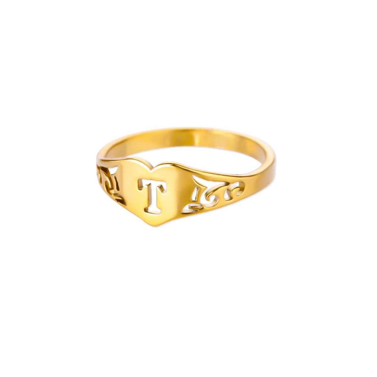 Gold Initial Heart Ring for Women A–Z