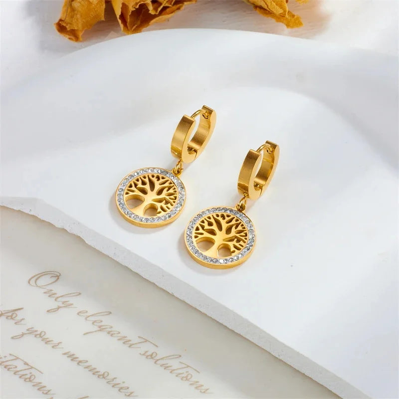 Gold Heart Tree Crystal Jewelry Set 3PCS