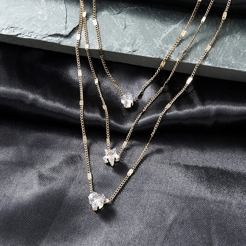 Zircon Multilayer Chain Choker Necklace