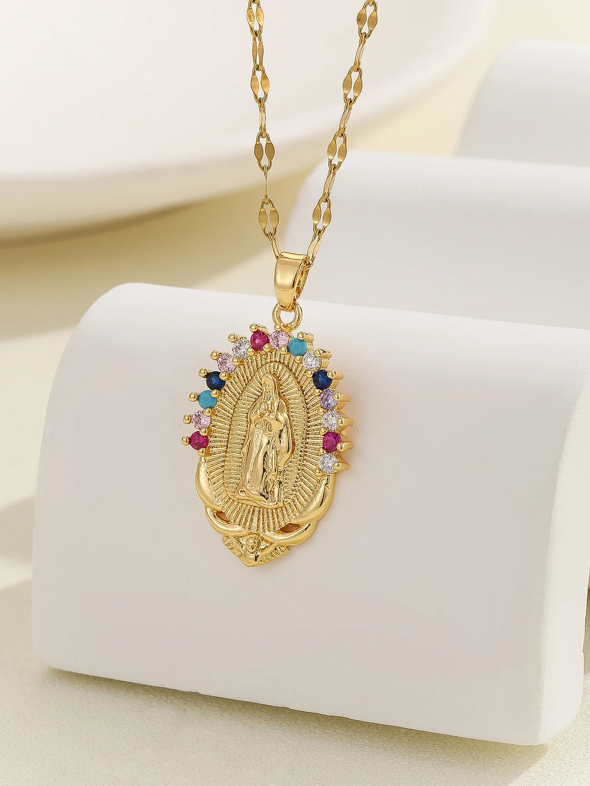 Gold Plated Multicolor CZ Pendant Necklace