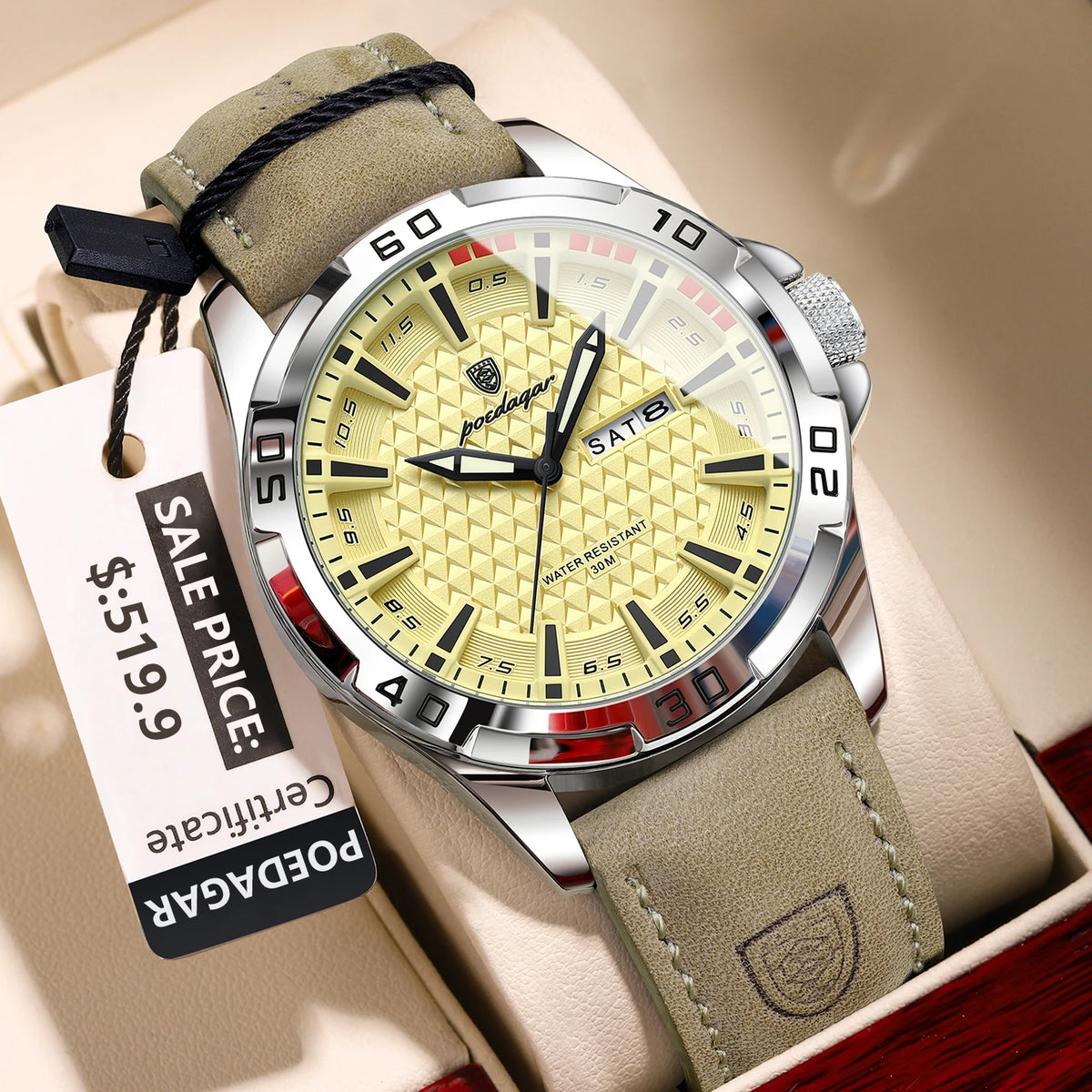 POEDAGAR Luxury Men’s Leather Sport Watch