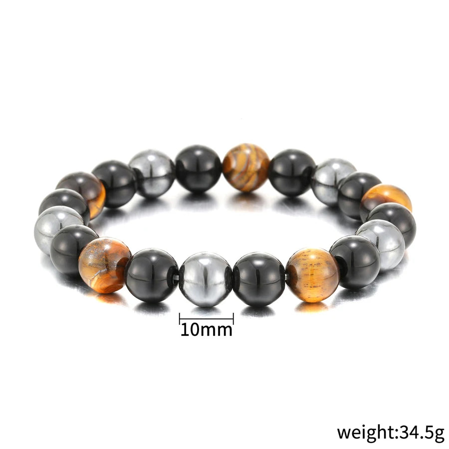 Natural Black Obsidian, Hematite & Tiger Eye Bead Bracelet for Men