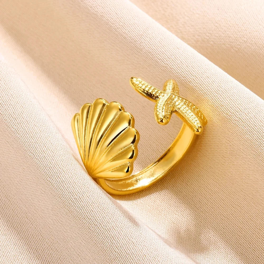 Gold 316L Stainless Steel Star Adjustable Ring