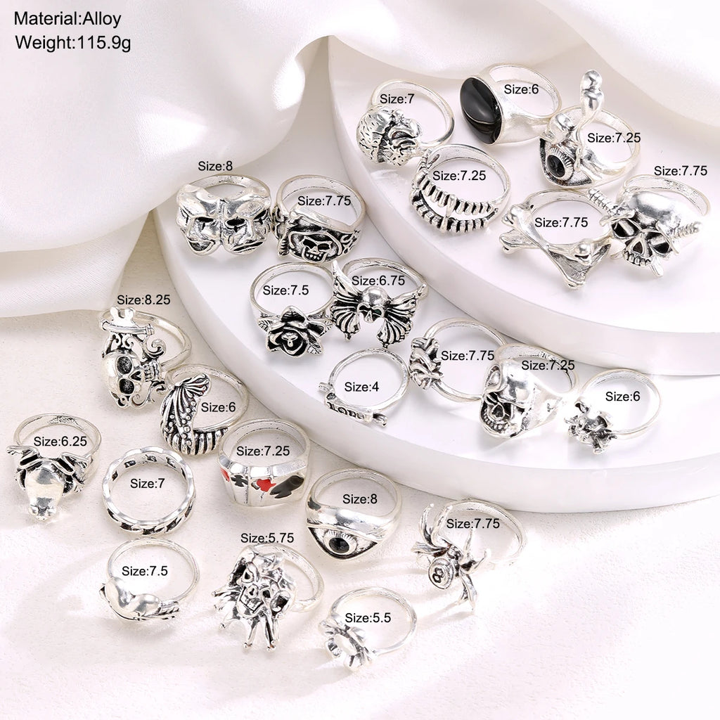 24-Piece Gothic Punk Grunge Unisex Ring Set