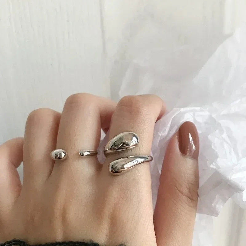 925 Sterling Silver Water-Drop Open Ring