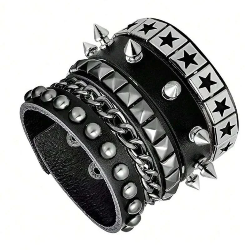 Vintage Leather Cuff Bracelet – Punk Gothic Studded Design