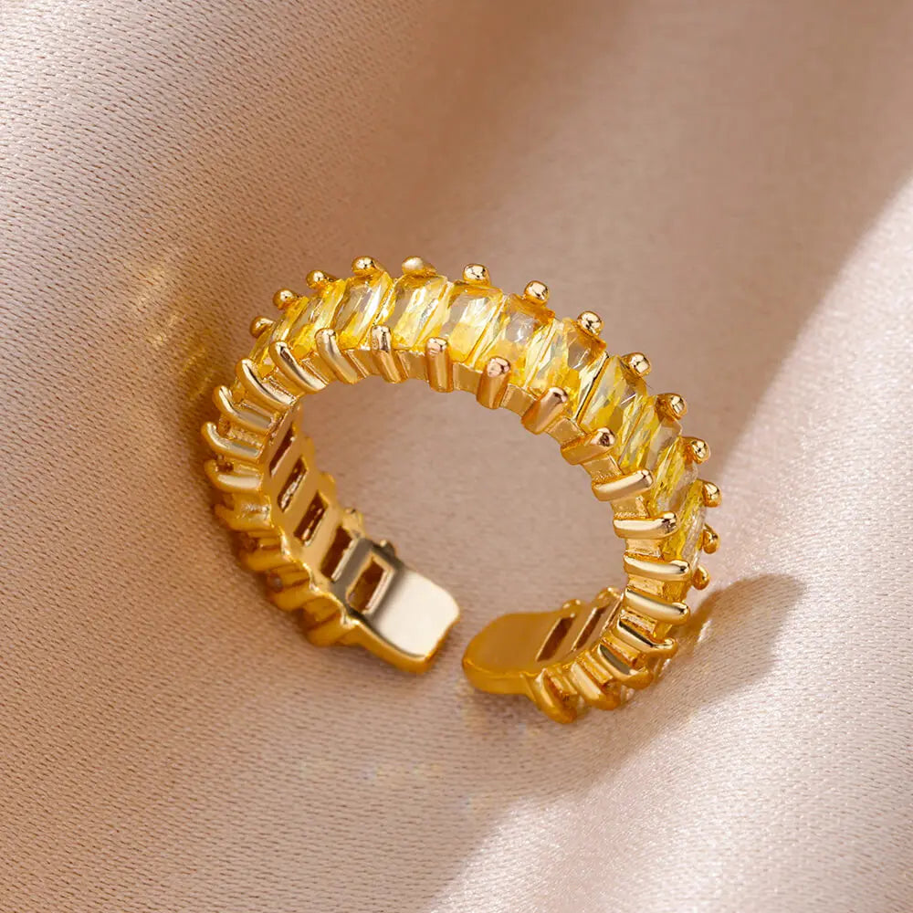 Gold CZ Stainless Steel Ring for Women