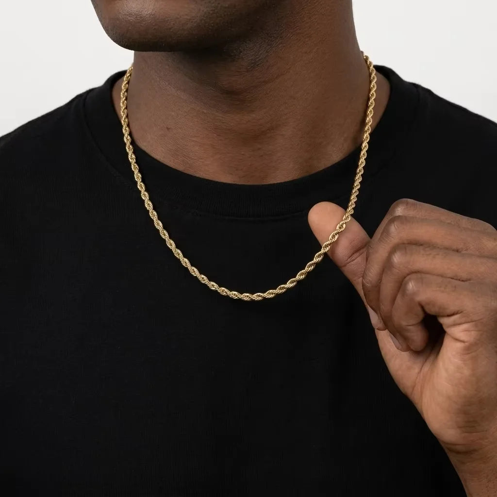 Dainty Gold Rope Chain Necklace 2–4mm