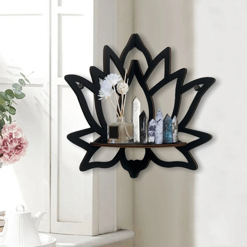 Wooden Lotus Corner Shelf
