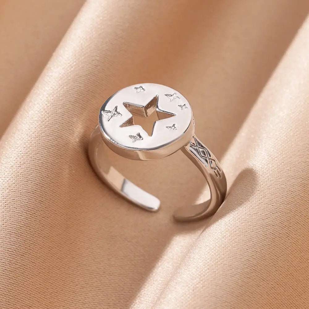 Gold 316L Stainless Steel Star Adjustable Ring