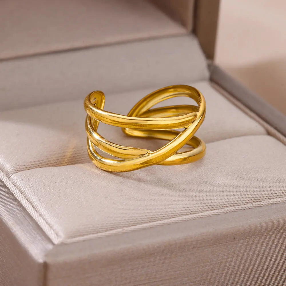 Gold Stainless Steel Classic Women's Ring